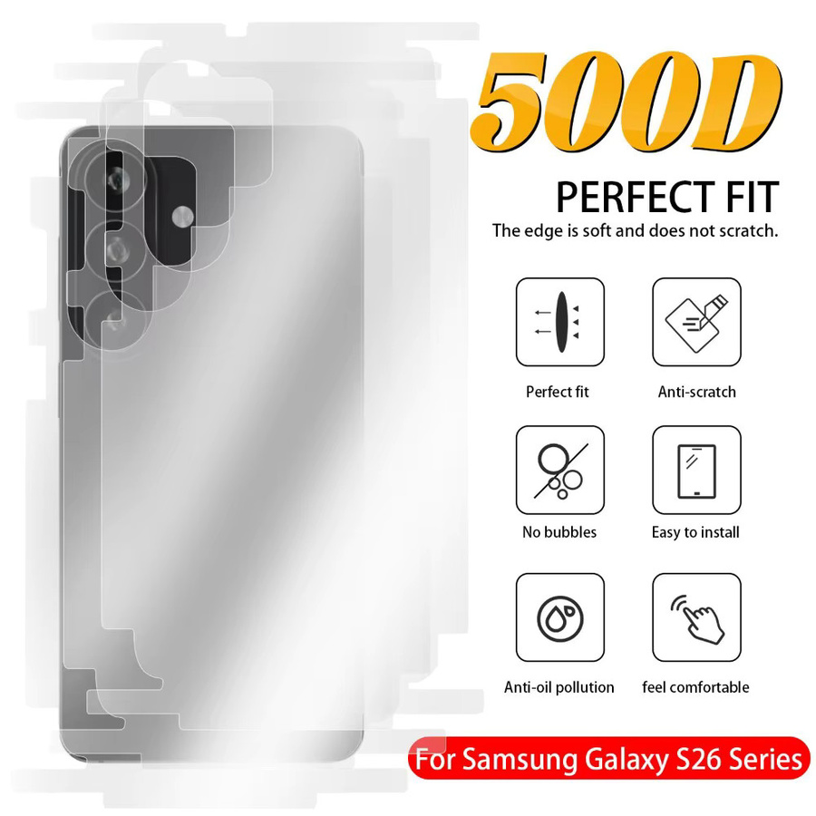 Samsung Galaxy S26 Ultra Plus Hydrogel-Schutzfolie für die Rückseite mit Rand-Aufklebern, Transparent, 1-5 Sets - Bild 3