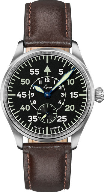 Laco Fliegeruhr, Handaufzug, Edelstahl, 39 mm, Leder, Schwarz, 10 ATM - Bild 1