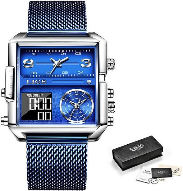 LIGE Armbanduhr, Quarz, quadratisch, digital, blau, Herren - Bild 1