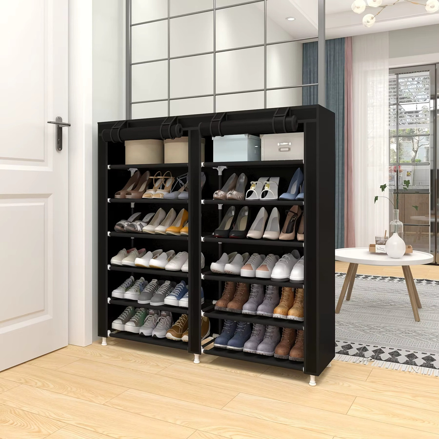 Schwarzes Schuhregal mit staubdichter Rolltür in modernem Design für Flur, Schlafzimmer und Wohnzimmer - Bild 4