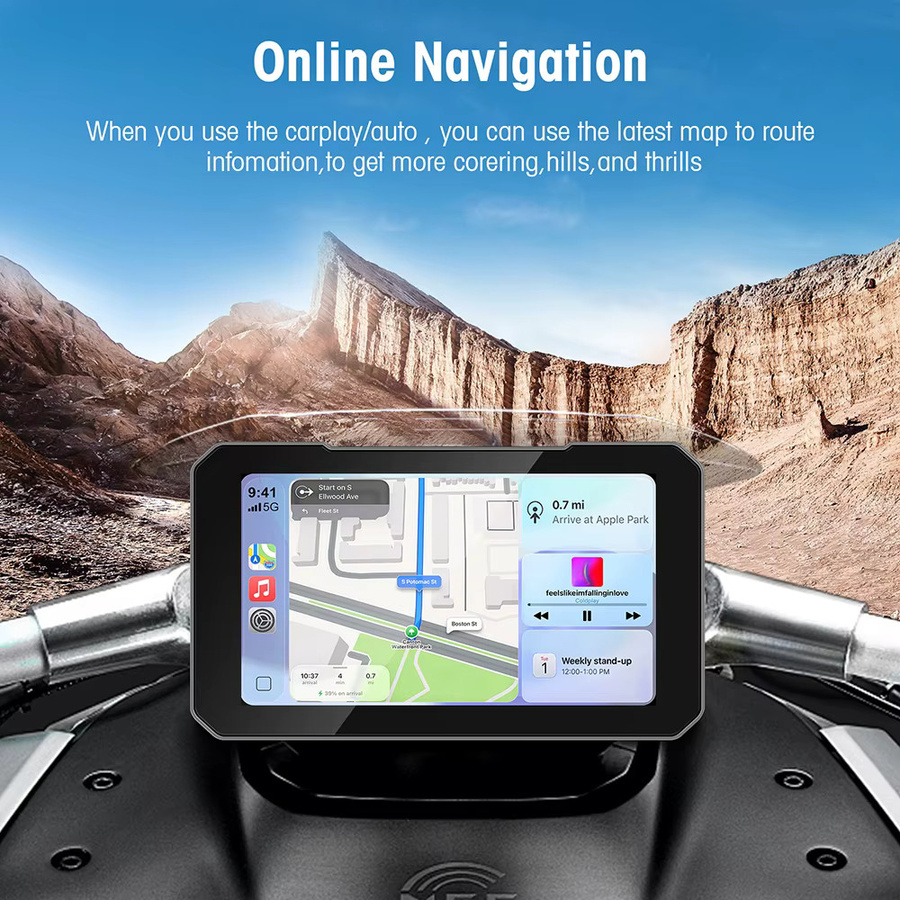 Wasserdichtes 6 Zoll Motorrad-GPS-Navigationsgerät mit kabellosem CarPlay und Android Auto sowie Bluetooth in Schwarz - Bild 4