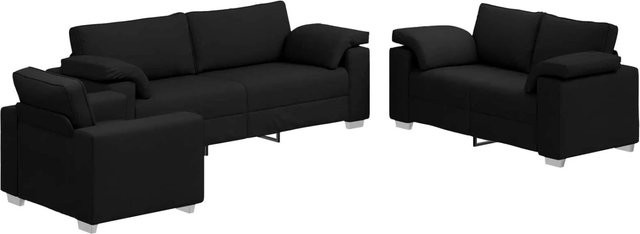 vidaXL 3-teiliges Sofa-Set bestehend aus 3-Sitzer Sofa, 2-Sitzer Sofa und Sessel in Schwarz aus Leinenmischgewebe, B/T/H: 219 x 80 x 82 cm - Bild 1