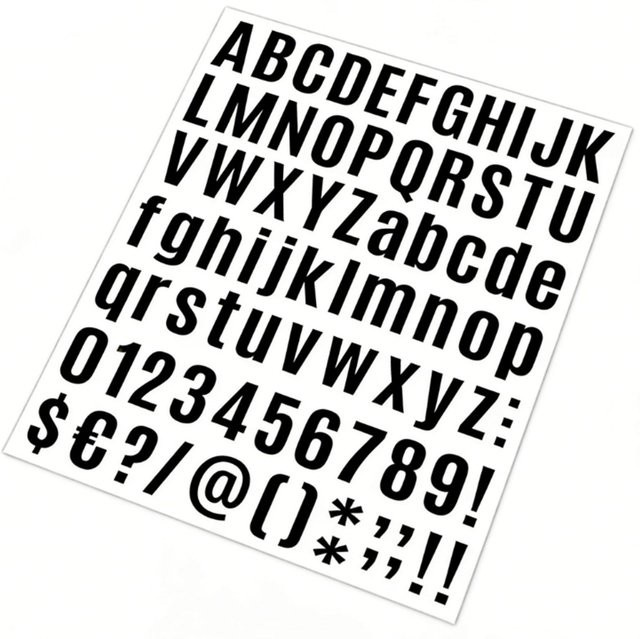 Selbstklebende Alphabet Zahl und Symbol Aufkleber von Painter in Schwarz und Grau, 8 Blatt Set - Bild 1