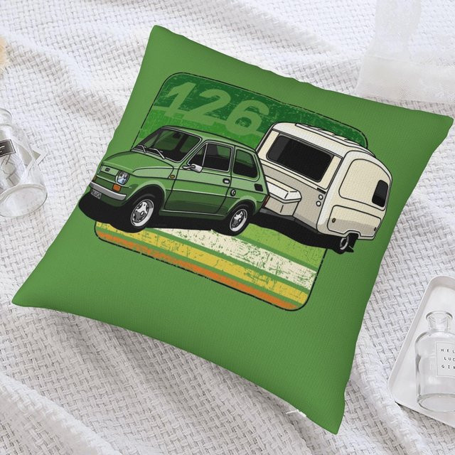 JMG Clothing Kissenbezug Retro-Auto mit Wohnwagen in Schwarz und Grün, B/T: 40 x 40 cm - Bild 1