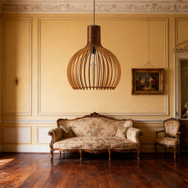 LINCCW Holz Pendelleuchte im Vogelkäfig-Design als dekorativer Kronleuchter für Wohnzimmer, Esszimmer und Flur - Bild 1