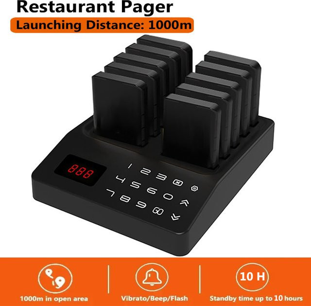 Luxuglow Drahtloses Restaurant-Rufsystem mit 10 Empfängern in Schwarz für Café, Shop und Food Truck - Bild 1