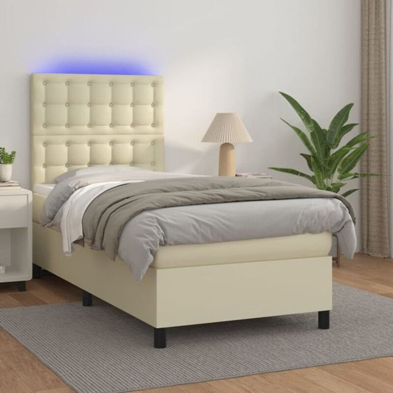 vidaxl Boxspringbett mit Matratze aus Kunstleder in Creme und Beige, B/T/H: 200 x 80 x 118 cm - Bild 1