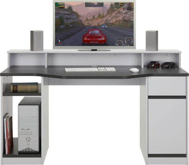 Mömax Gaming Tisch in Anthrazit und Weiß mit Kabeldurchlass, B: 155 cm, T: 63 cm, H: 63 cm - Bild 1