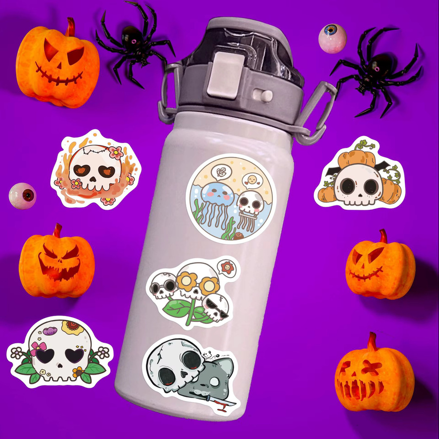 MRJIAANGSON Halloween Groovy Schädel Cartoon Graffiti Aufkleber, 60-teiliges Set, multicolor - Bild 4