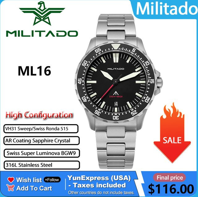 Militado Armbanduhr, Quarz, Edelstahl, Keramiklünette, 39 mm, Herren - Bild 1