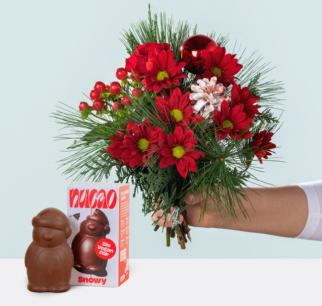 BLUME2000 Wintergruß Bouquet Chrysanthemen Johanniskraut Rosen red green - Bild 1