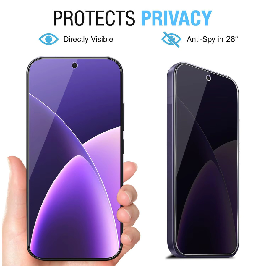 2+1 Packung Xiaomi 17 Pro Privacy Displayschutzfolie aus gehärtetem Glas mit Kameraobjektivschutz, Anti-Spy, 9H-Härte, transparent - Bild 3