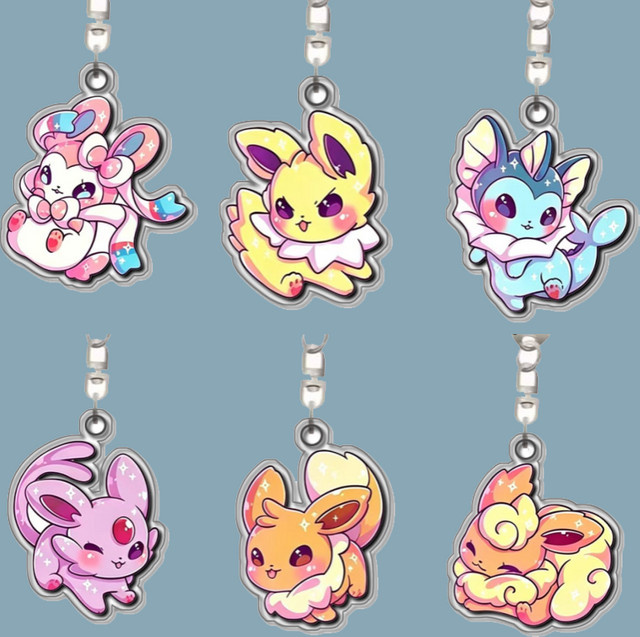 Keeppley Pokémon Schlüsselanhänger, Sylveon Eevee Vaporeon Jolteon Flareon Umbreon, Acryl, handgefertigt - Bild 1