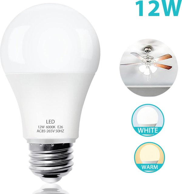 Kasotile E26 LED-Glühbirne 12 W in Weiß für Wohnzimmer, Schlafzimmer und Treppen - Bild 1