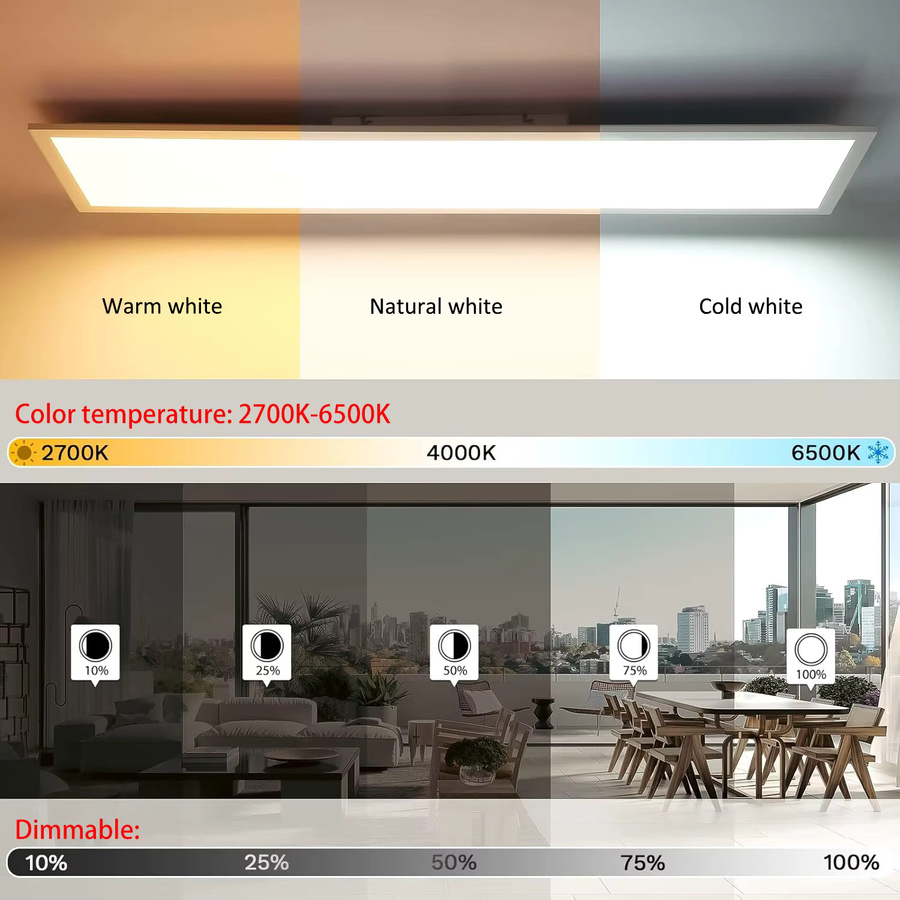 Oraymin LED-Panel-Deckenleuchte RGB, dimmbar mit Fernbedienung, 30W, 3300LM, Weiß, Breite: 100 cm - Bild 5