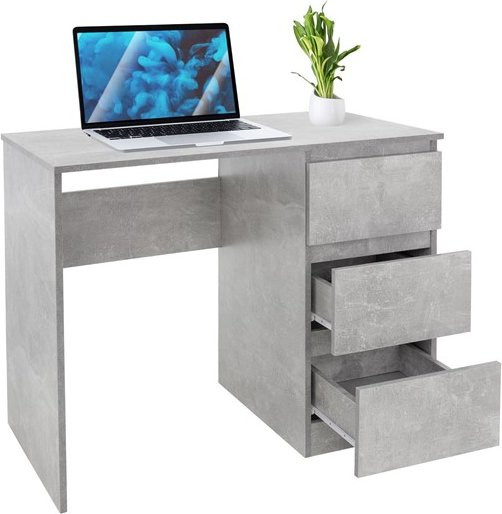 ML-Design Schreibtisch in Grau mit 3 Schubladen und Beton-Optik, B/T/H: 90 x 50 x 76 cm - Bild 1