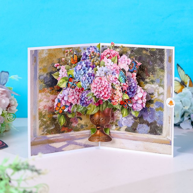Opjoys 3D-Grußkarte mit Hortensienstrauß-Motiv in Mehrfarbig - Bild 1