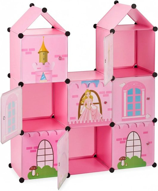 Relaxdays Steckregal für das Kinderzimmer aus Kunststoff und Metall in Rosa mit 8 Fächern und Prinzessin-Motiv, B/H/T: 110 x 128 x 37 cm - Bild 1