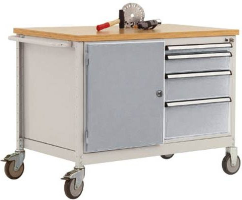 Manuflex TP1025.9006 Werkbank Mobil in Alusilber mit Rollen aus Stahl und Holz - Bild 1