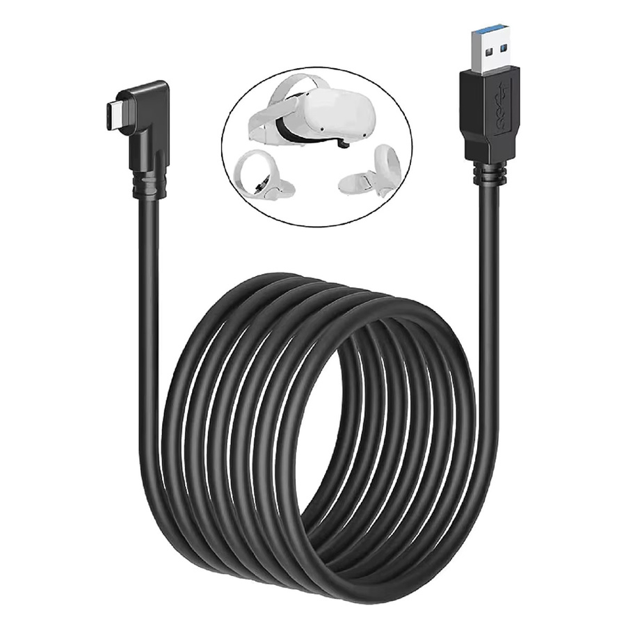 RGEEK USB-A auf USB-C Datenkabel mit 90 Grad Ellenbogen-Link für Meta Quest 2, Quest 3 und Quest 3S, Schwarz - Bild 5