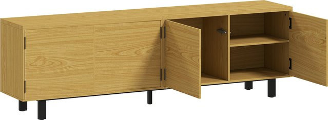 HOMCOM TV-Lowboard in Holzoptik mit 4 Türen und Drucköffnung, Breite: 180 cm, Farbe: Braun/Schwarz - Bild 1