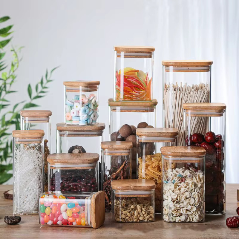 Transparente Glas-Vorratsdose mit Bambusdeckel für Tee, Bohnen oder Snacks - Bild 2