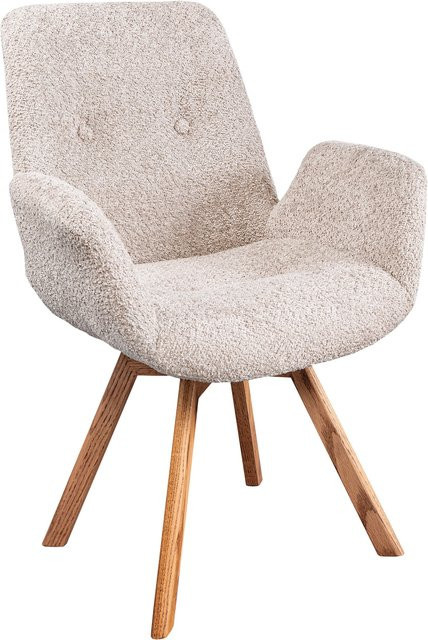 riess-ambiente Drehstuhl BALTIC mit Armlehnen in Beige Bouclé und Eichenholz-Massivholz-Beinen - Bild 1