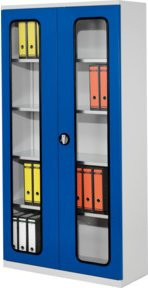 Kappes Systemschrank Serie 400 in Lichtgrau mit Sichtfenstertüren und 4 verstellbaren Fachböden, B/T/H: 100 x 41 x 195 cm - Bild 1
