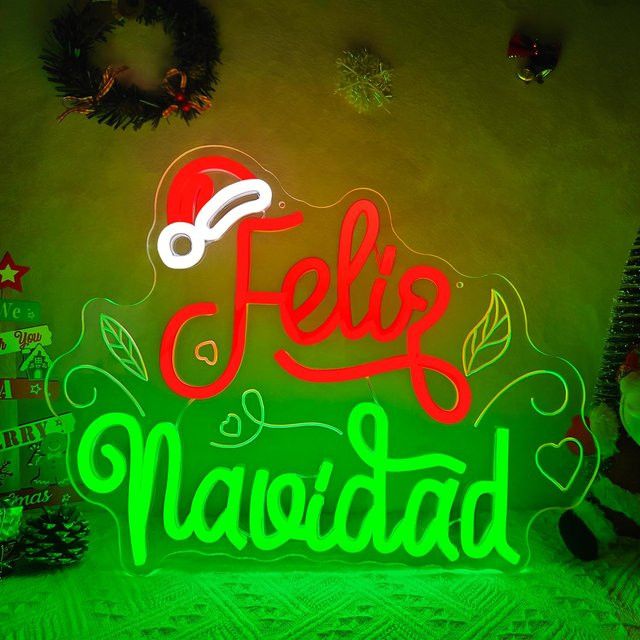 Wanxing Feliz Navidad Leuchtreklame Wanddekoration mit dimmbarer Schalter für Weihnachtsbeleuchtung und mexikanische Partys - Bild 1