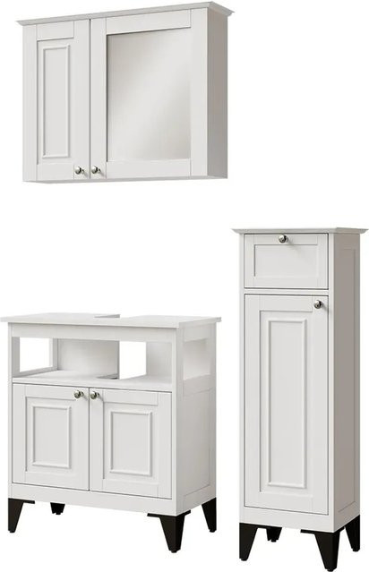 Vicco Badmöbel-Set Vanity in Weiß aus 3 Teilen mit Waschtischunterschrank, Spiegelschrank und Wandschrank - Bild 1