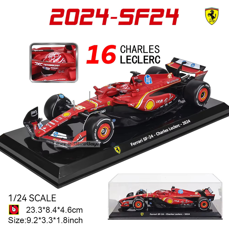 Bburago Ferrari SF24 # 16 Leclerc, Präzisionsmodellauto, 1:24, ab 14 Jahren - Bild 4