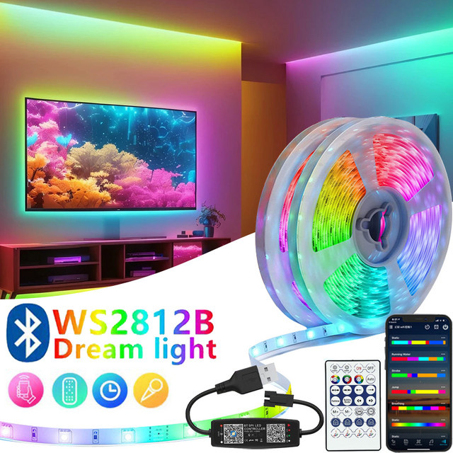 YSRSAI RGBIC LED Streifen mit Bluetooth APP Steuerung, USB 5V WS2812B Multicolour Lichtband für TV Hintergrundbeleuchtung und Zimmer Dekoration - Bild 1