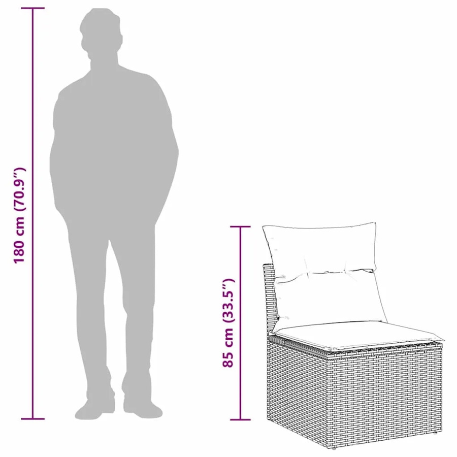 vidaXL Garten-Sofa-Set 8-teilig aus Poly-Rattan und Stahl in Schwarz mit Kissen und Gartentisch - Bild 1