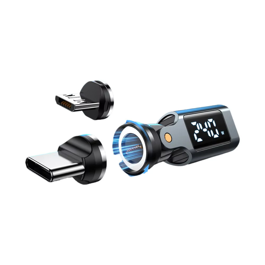 AUFU Magnetischer USB-C auf Typ-C Adapter mit Digital-Display, PD 240W Schnellladung, OTG-Konverter in Schwarz - Bild 5