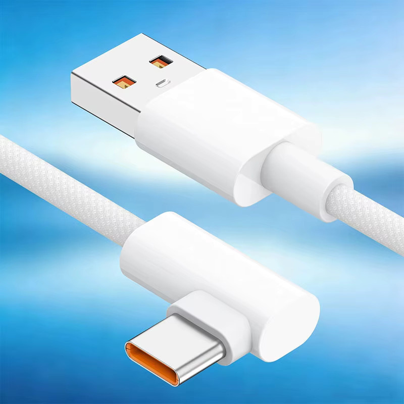 90-Grad-gebogenes USB-C-Datenkabel in Weiß, geflochtenes Typ-C auf Typ-C Ladekabel mit 60W PD für Gaming - Bild 2