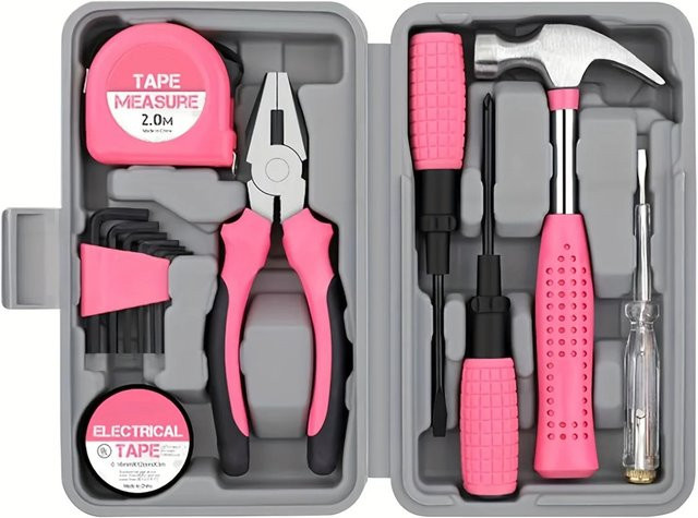 13-in-1 Multifunktionales DIY-Heimwerkzeug-Set in Rosa mit Zangen, Maßband und Schraubendrehern - Bild 1