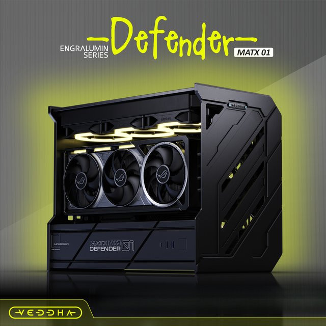 VBNM DEFENDER MATX 01 Full Tower Gaming-Chassis aus Vollaluminium mit offenem Rahmen und modularer Wasserkühlung, Schwarz - Bild 1