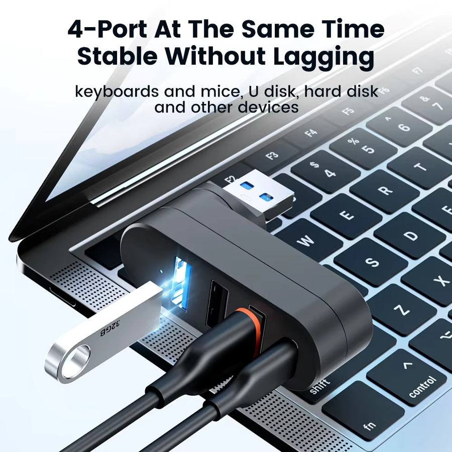 Maerknon Drehbarer USB-C Hub mit 4 Anschlüssen USB 3.0 und 2.0 für Laptop und MacBook in Schwarz und Orange - Bild 4