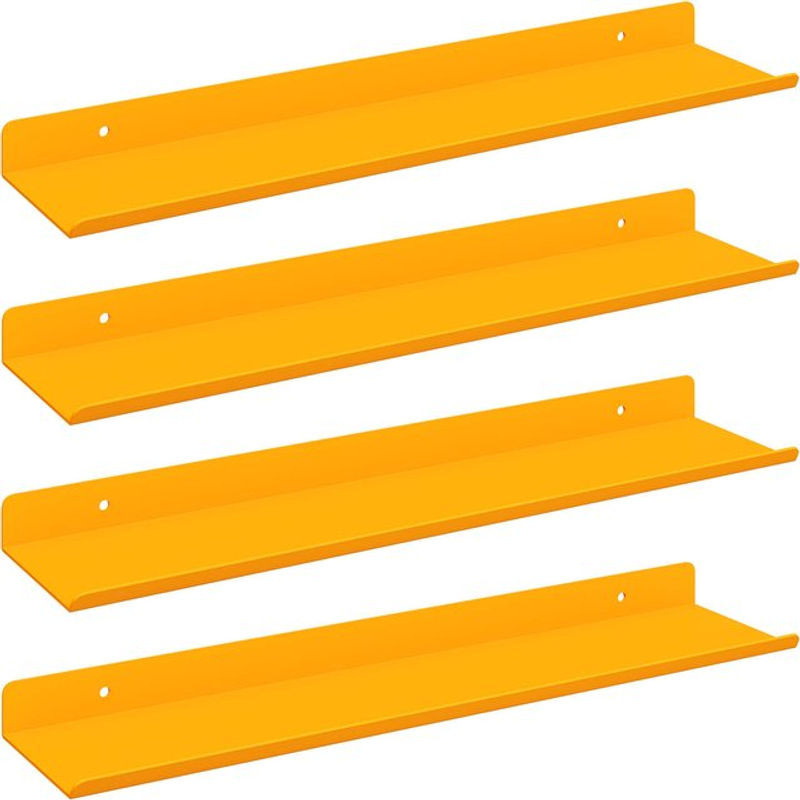 vidaXL Wandregal Set aus Stahl, 4 Stück, Modern und Minimalistisch, Gelb, B: 40 cm, H: 8,5 cm, T: 2,5 cm - Bild 1