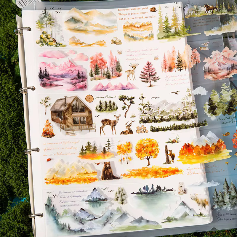 Dekoratives Washi Tape mit Berg- und Waldlandschaft Motiv für Scrapbook und DIY, 200 cm, Mehrfarbig - Bild 3