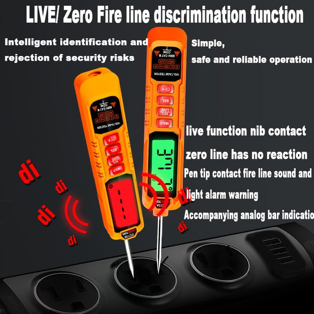 XIAOCETOOL Digitales Multimeter im Stifttyp, professionelles Messgerät mit 4000 Zählungen, berührungsloser AC/DC-Spannungs-, Ohm- und Diodentester, Orange - Bild 1