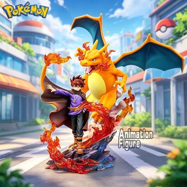 Bandai Pokémon Glurak Gary Oak Actionfiguren, PVC-Statue, 17cm - Bild 1