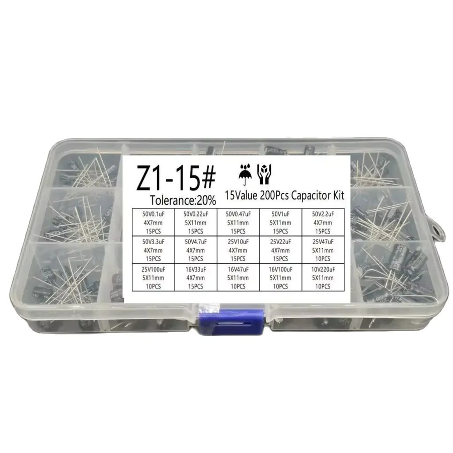 ENLINCA Radialkondensatoren Set mit 200 Teilen, 15 Werte von 0,1 uF bis 220 uF, Spannungen 10 V, 16 V, 25 V und 50 V, Elektrolytkondensator Sortiment Kit - Bild 2