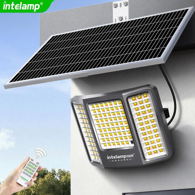 Intelamp Solar-LED-Wandleuchte für Außenbereich mit Fernbedienung, 268 SMD LEDs, Schwarz, Rechteckig - Bild 1