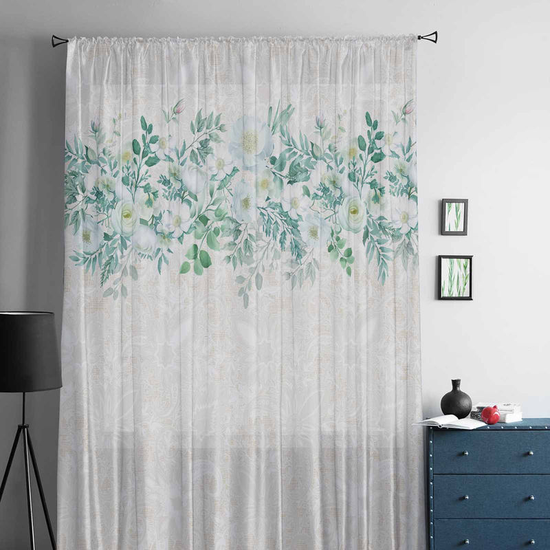 Super Six Chiffon Fenstervorhang mit Aquarell Blumen und Blättern in Weiß, Breite: 135 cm, Höhe: 114 cm - Bild 2