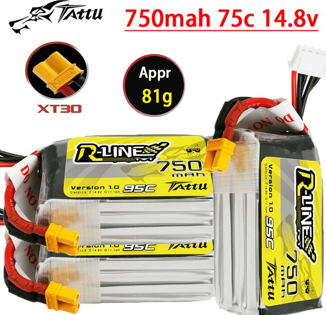 Tattu R-Line 1.0 4S LiPo-Akku 14,8V 750mAh 95C mit XT30-Stecker für RC-Helikopter, Quadcopter und FPV-Renndrohnen - Bild 1