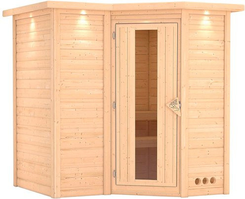 Karibu Sauna Riga 1 für 3 Personen aus Fichtenholz in Beige - Bild 1