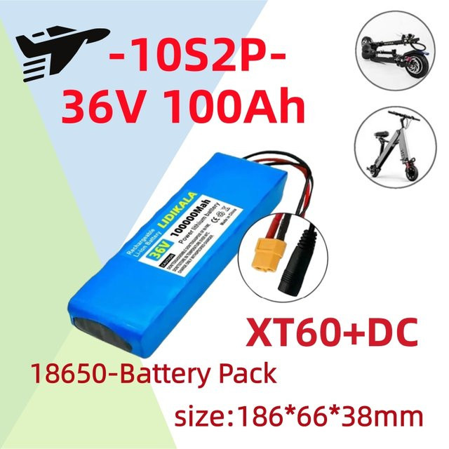Ddadache 36V 10S2P 18650 Lithium-Akku mit 100Ah Kapazität in Blau mit XT60 und DC Dual-Interface für Elektroroller und Elektrofahrzeuge - Bild 1