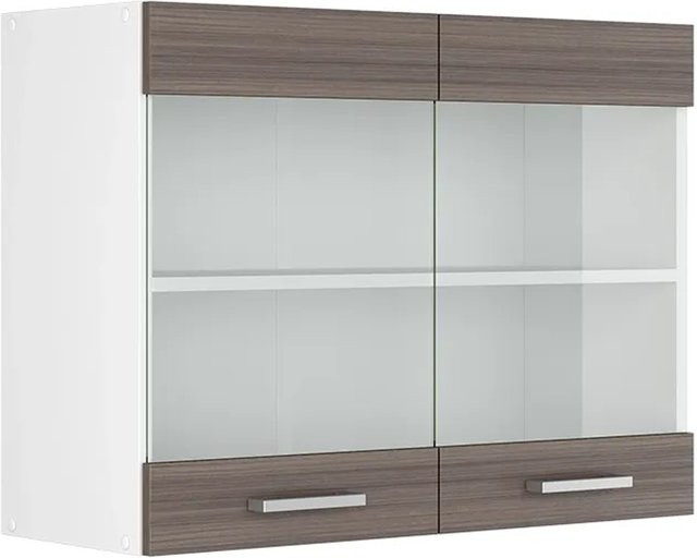 Vicco R-Line Küchen-Glashängeschrank mit Glastüren in Grau/Weiß, B: 80 cm, H: 60 cm, T: 31 cm - Bild 1