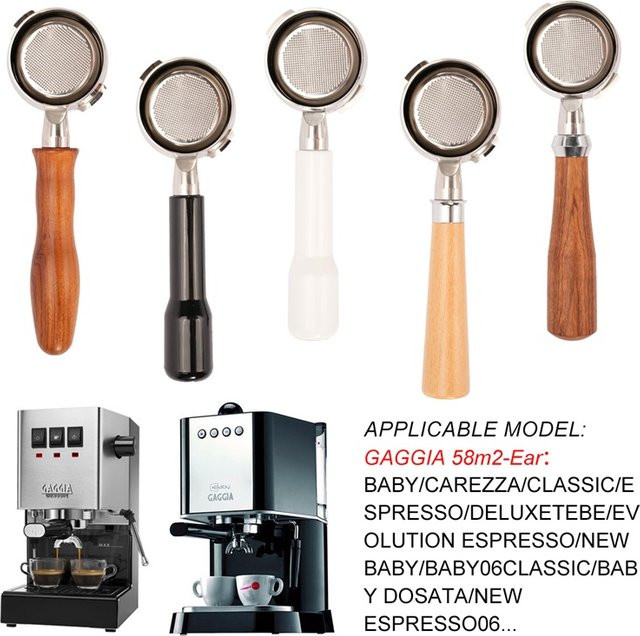 Kacacao 58mm Bottomless Siebträger mit Massivholz Griff für Gaggia Espresso Maschinen, Braun/Beige - Bild 1